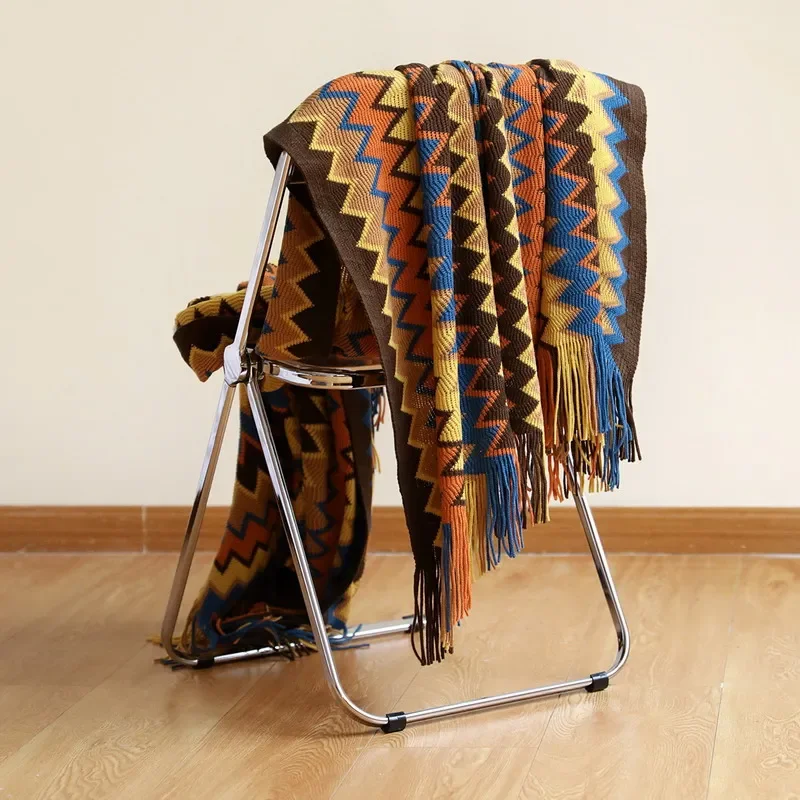 Boho Woven Rust Red Throw Blanket with Tassels Soft Lightweight Plaid Blanket for Couch Bed Sofa Decorative Knitted Soft Blanket - Image 2