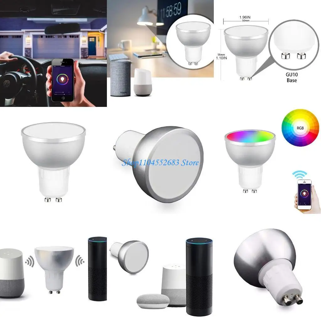 

Y6GD WiFi for Smart LED Light Round Bulb Changing Dimmable Multi-color GU10 Voice Control No Hub Required Lighting Accessories