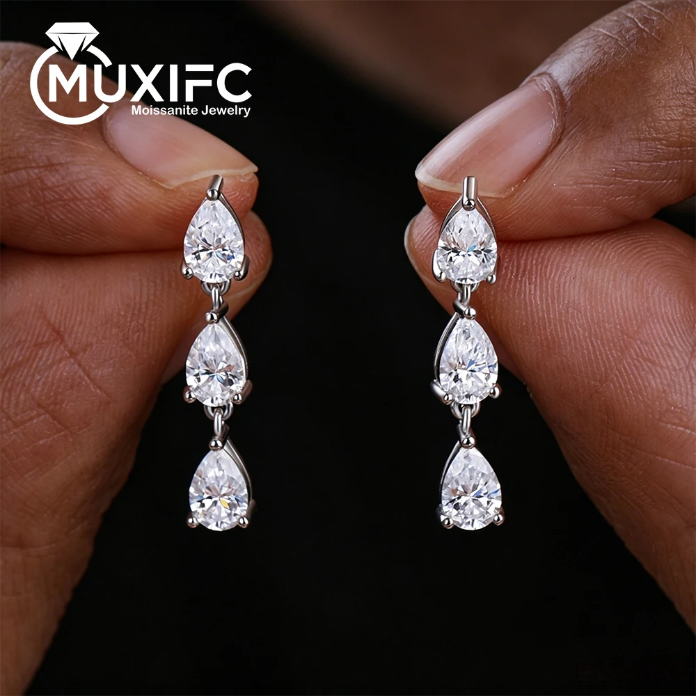 4*6mm Full Moissanite Drop Earring for Women GRA Certified S925 Silver 3-Stones Dangle Diamond Earrings Waterdrop Party Jewelry