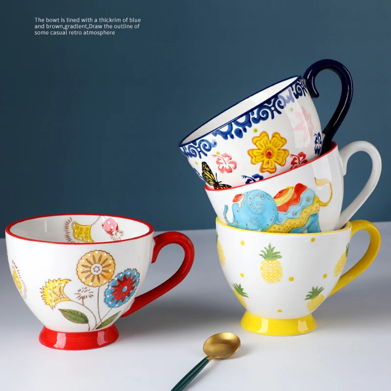 

430 мл керамическая ручная роспись чашка для завтрака молоко женский послеобеденный чай кофе питьевая милая овсянка