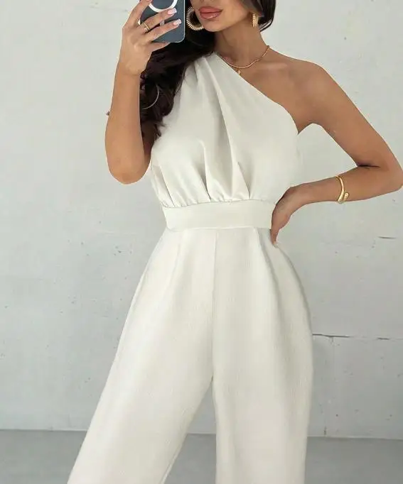 2025 Herbstmode, schulterfreier Overall, ärmellos, schräger Schulter-Overall für Damen