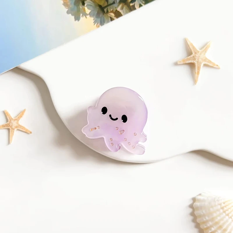 دبابيس شعر على شكل حيوانات صغيرة بحرية كرتونية عبارة عن دبابيس شعر صغيرة ورقيقة من الأسيتات، ومشابك قرش نصف مربوطة على شكل ذيل الحصان #4