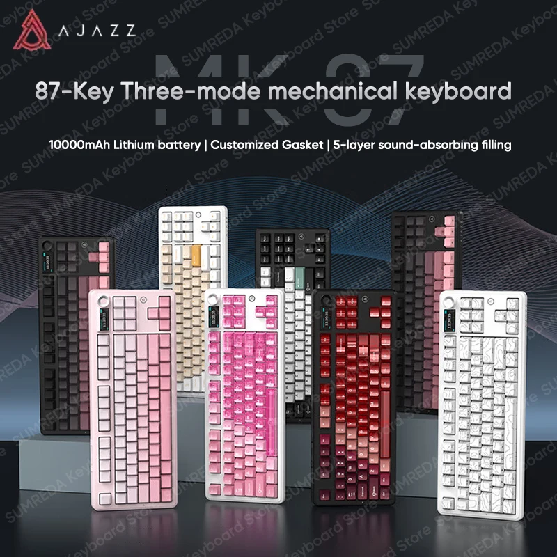 

AJAZZ MK87 Механическая клавиатура Bluetooth 2,4G Проводной съемный TFT-экран с горячей заменой 10000 мАч Батарея RGB Офисная игровая клавиатура