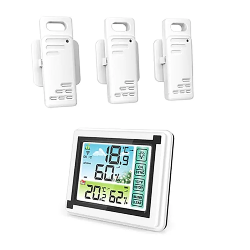 Most-Weather Station Alarm Clock Thermometer Hygrometer Touch Screen Wireless Outdoor Sensor Sunrise Sunset Hygrothermograph
