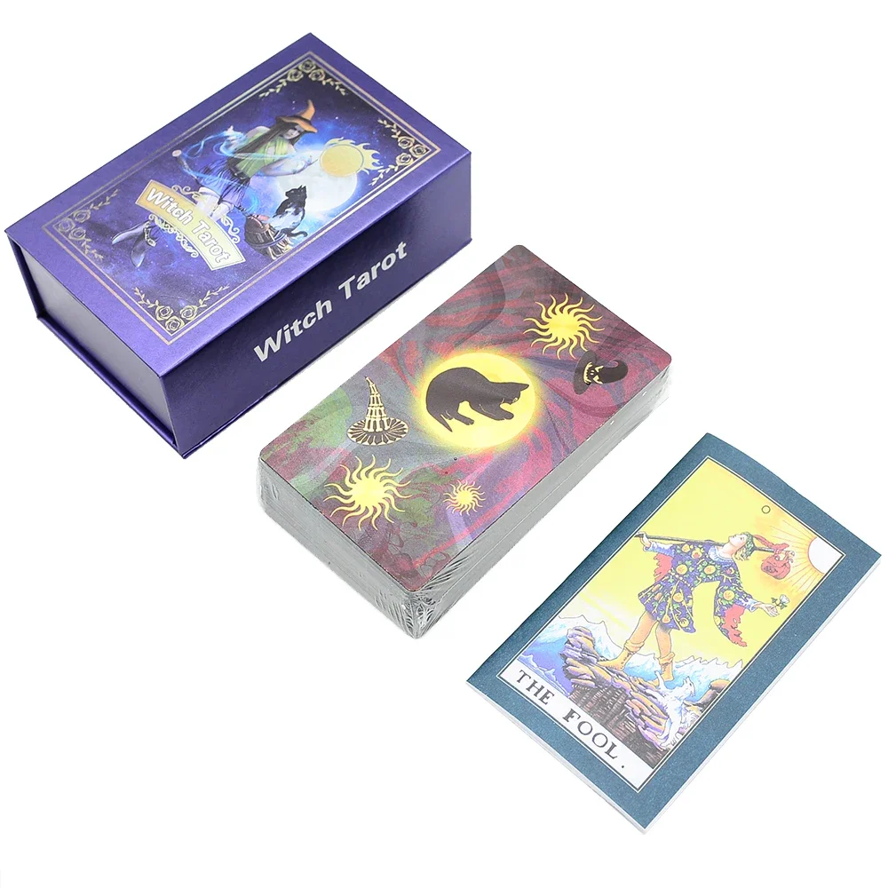 New 7X12cm Gold Foil Witch Tarot English Card Waterproof Game Poker Divination Girl Emotional Interactive Board Game