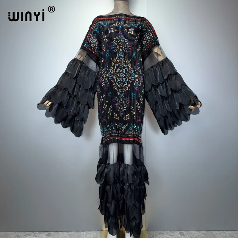 

Платье WINYI с плиссировкой и эластичной талией, пляжная накидка, кафтан, абайя, роскошное вечернее платье в стиле ретро, абайя для мусульманок.