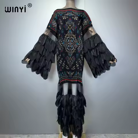 WINYI Pleated Elastic slim dress beach cover up kaftan abaya dubai luxury party dress retro evening dress abaya muslim woman