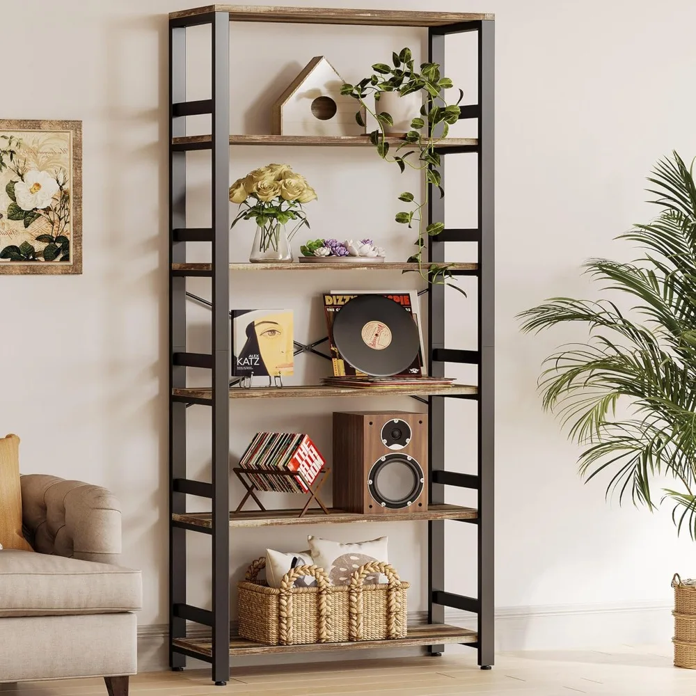 

Bookshelf, Wide Bookcase, Vintage Industrial Style Bookshelves for Bedroom, Living Room and Home Office