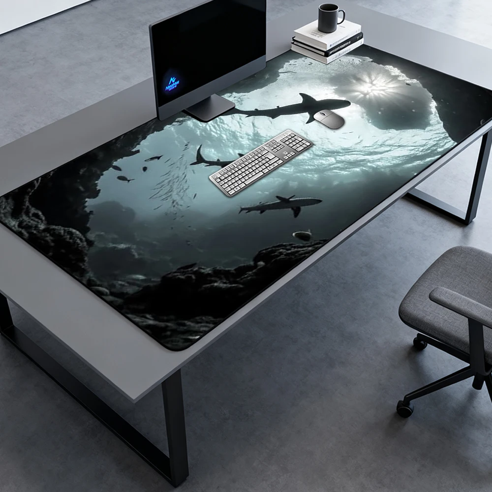 Ocean Deskmat Extra Large Extended Gaming Pad Giant Shark Underwater 140x60cm Gaming Accessories Premium Workstation Desk Mat