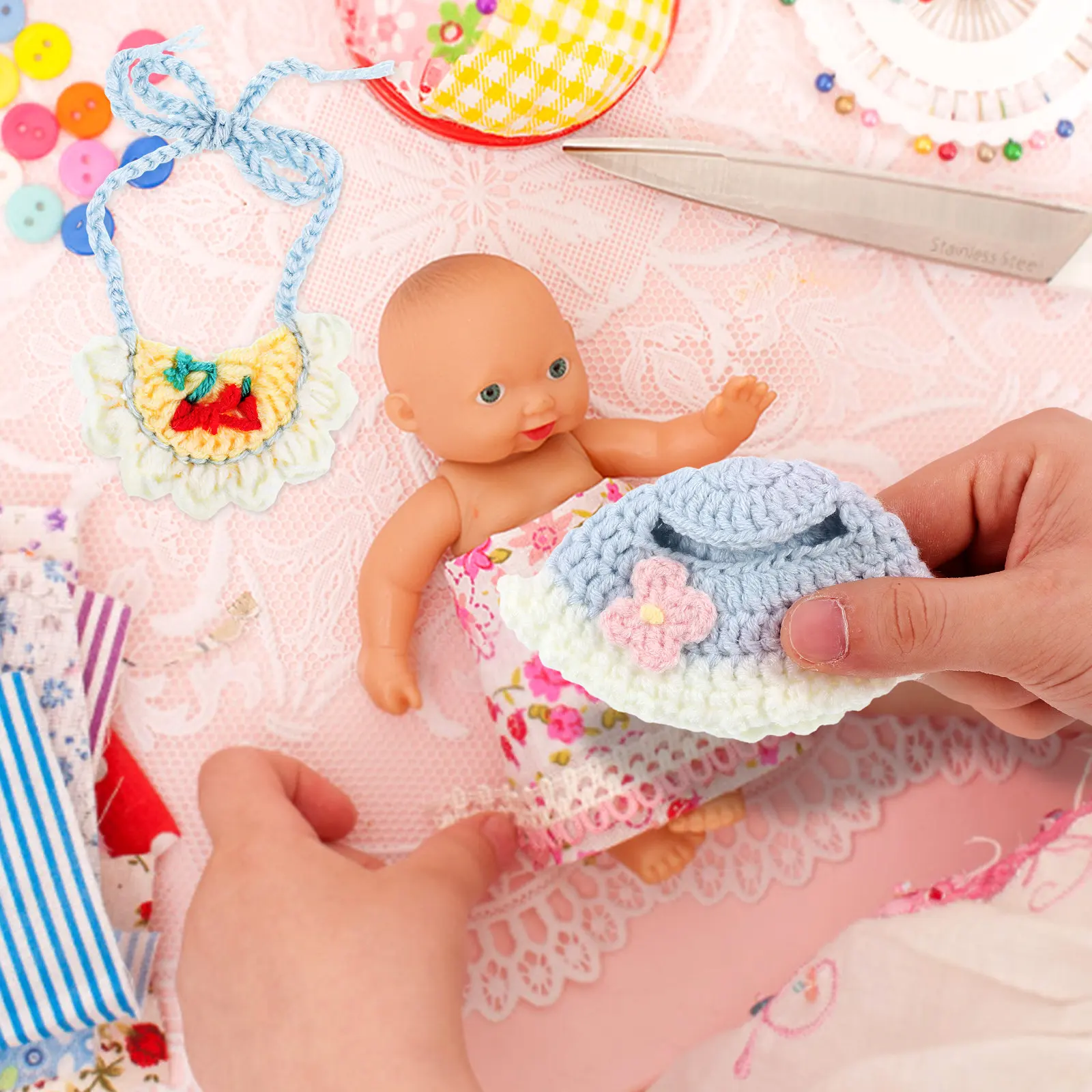 

1Set Soft Fabric Outfit for 17cm Figures Includes Knitted Hat and Bib Ideal for Creative Play and Photoshoots Baby Outfits