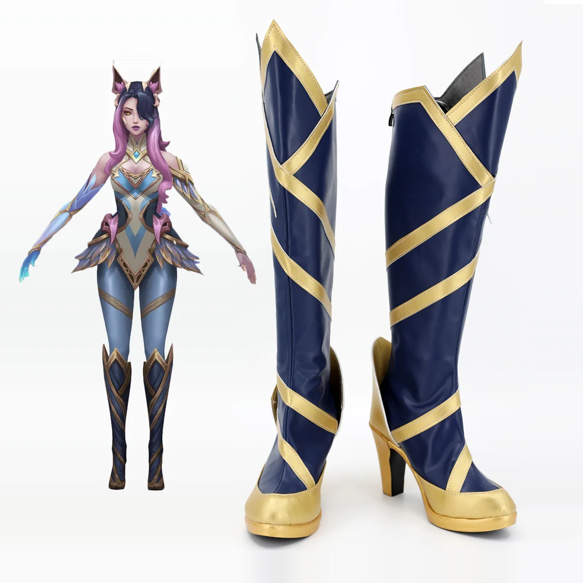 

LOL Coven Ahri Cosplay Shoes High Heel Blue Boots Custom Made Any Size