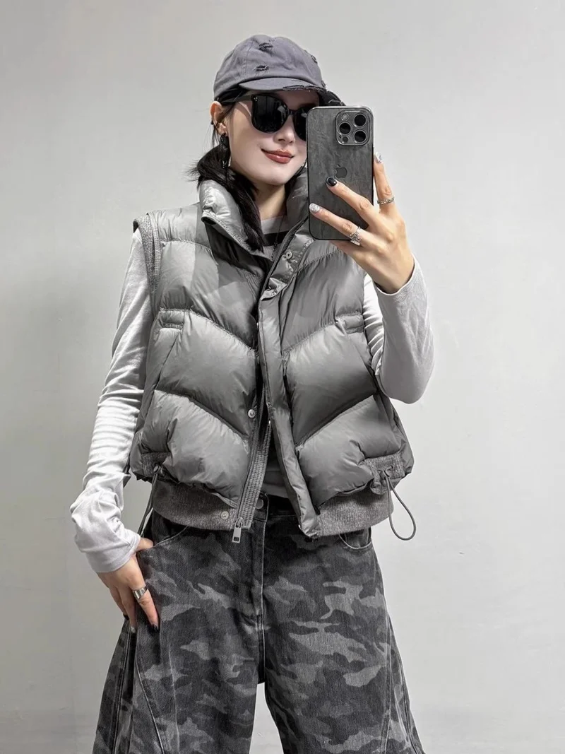 

Winter Down Cotton Vest Jacket Women 2025 New Stand Up Collar Large Size Thick Warm Korean Fashionable Spliced Waistcoat w1749