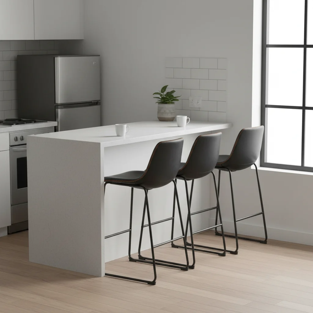 مجموعة من 4 مقاعد بار عصرية من الجلد الصناعي مع أرجل خلفية ومعدنية، وكراسي بار بارتفاع 26 بوصة لجزيرة المطبخ، باللون الأسود #5