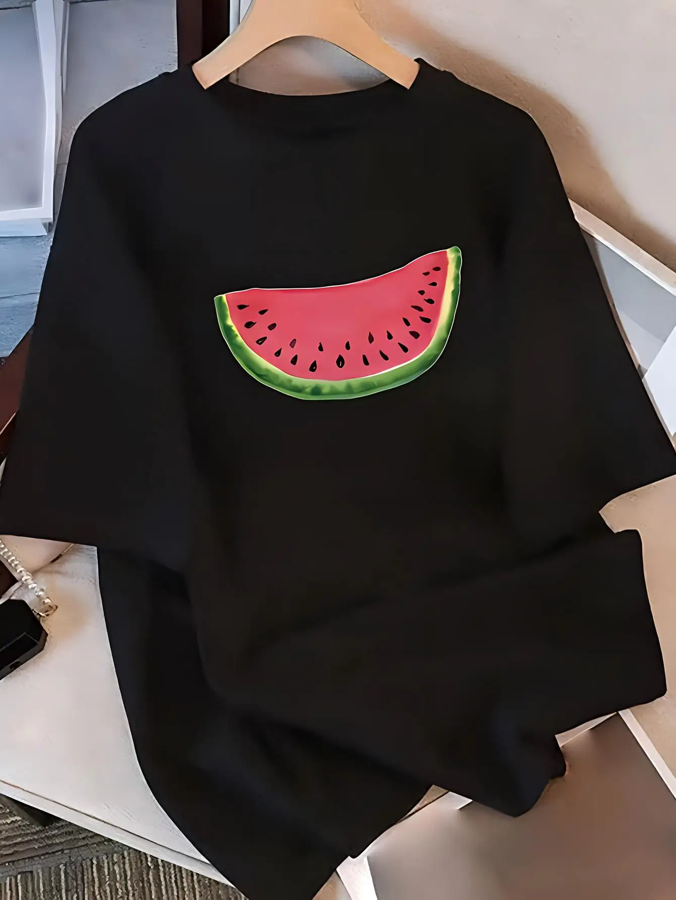 Watermelon Slice Graphic T-Shirt - Summer Fruit Cute Aesthetic Casual Top, Crew Neck Short Sleeve for Daily Wear Men Women Tops
