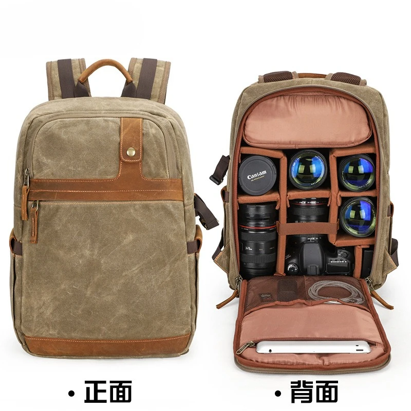 Backpack Outdoor DSLR Digital Camera Backpack Waterproof Dyed Canvas Camera Bag Lens