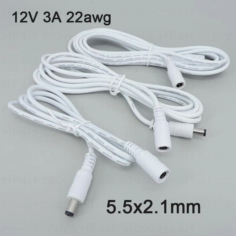 1/1.5/3/5m white DC male to female jack Power supply connector Cable Extension Cord Adapter Plug 12V 5.5x2.1mm 22awg 3A B4