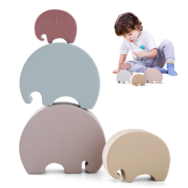 

Montessori Children's Silicone Toys Cartoon Elephant Shape Stacked Toys Baby Early Education Observe and Balance Force Toys Gift