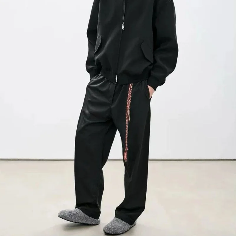 2026 Spring Lightweight Breathable Wool Blend Casual Pants Drawstring Handwoven Loose Fit Straight Leg Men's Cotton Trousers