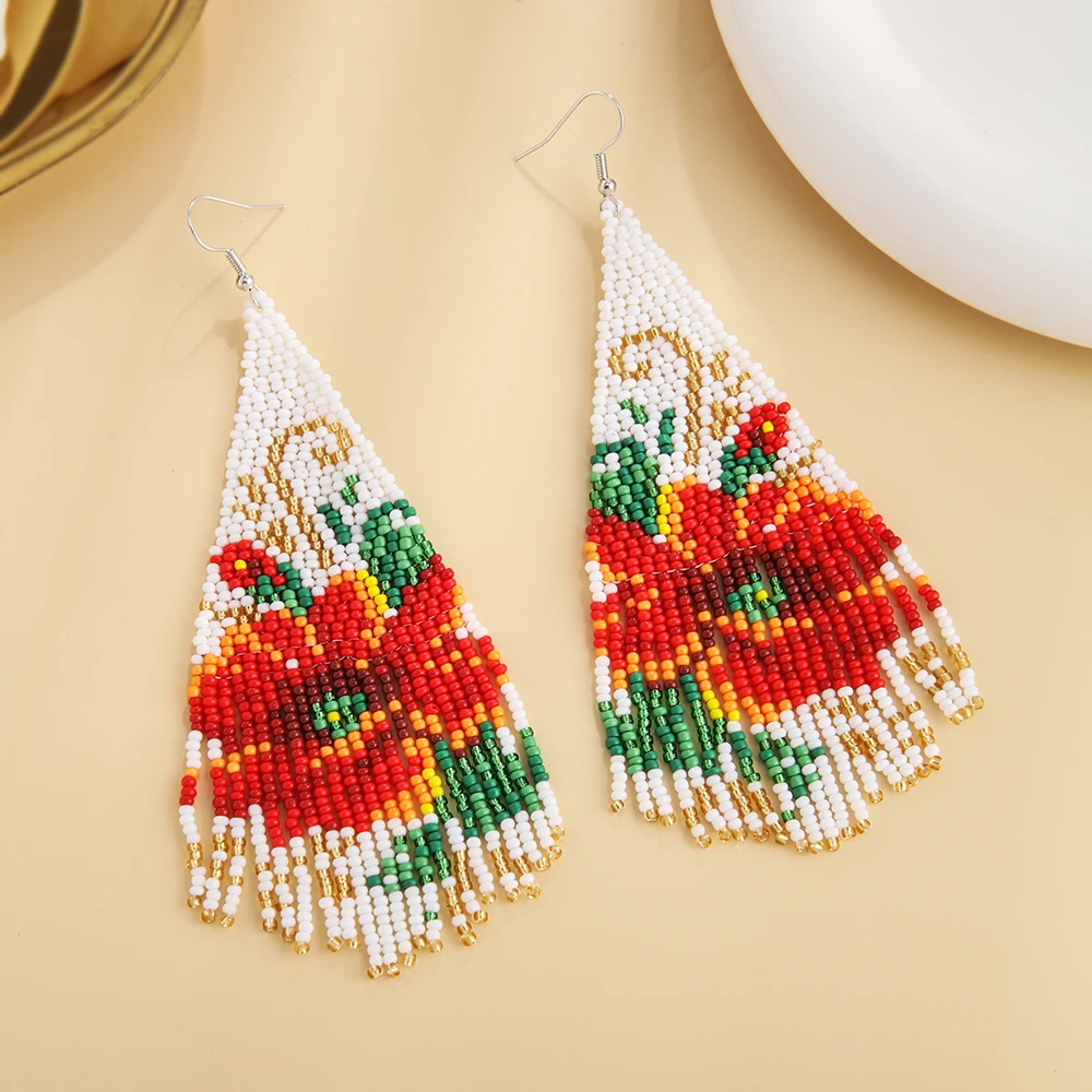 Bohemian Style, Three-Dimensional Rose Tassels Hand-Beaded Earrings, Gift For Girlfriend