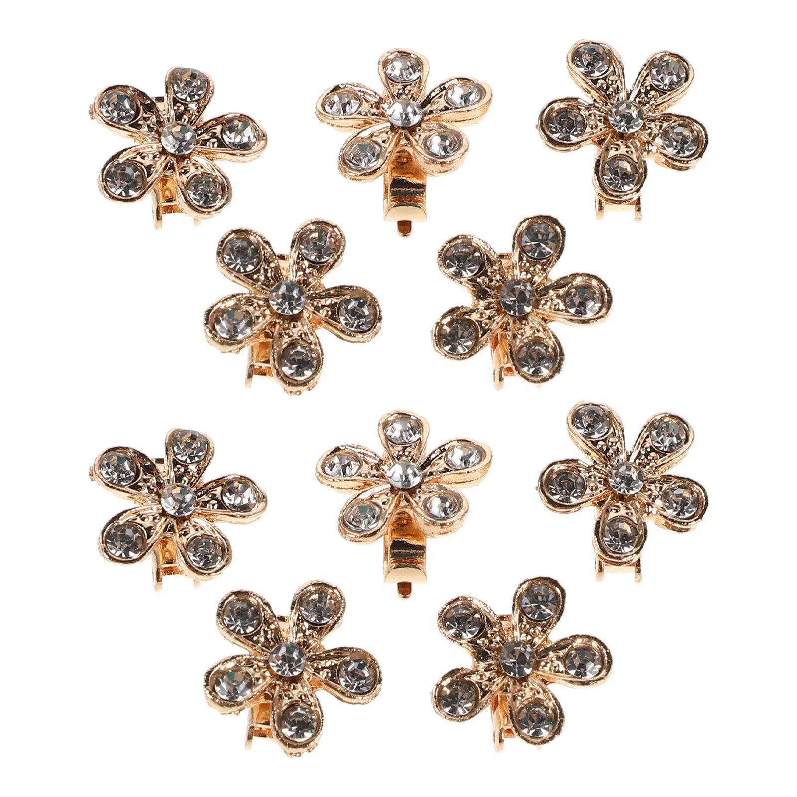 

10Pcs Mini Rhinestone Flower Hair Clips Bridal Wedding Accessories Sparkling Floral Barrettes Versatile Styling