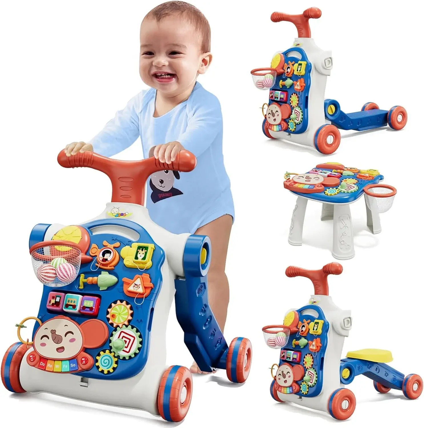 

5-in-1 Baby Push Walker, Activity Center & Learning Toy for Toddlers, Blue