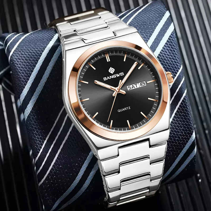 

BANGWEI Luxury Watches For Men Stainless Steel Waterproof Luminous Man Watch Date Week Fashion Casual Men's Quartz Watch Reloj