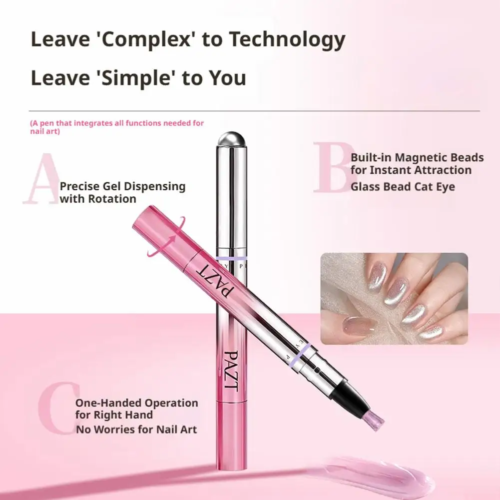 Caneta Magnética para Unhas Efeito Olho de Gato 7 em 1 - Solução Multifuncional para Unhas com Efeito Nutritivo e Fortalecedor Tipo Pérola de Vidro