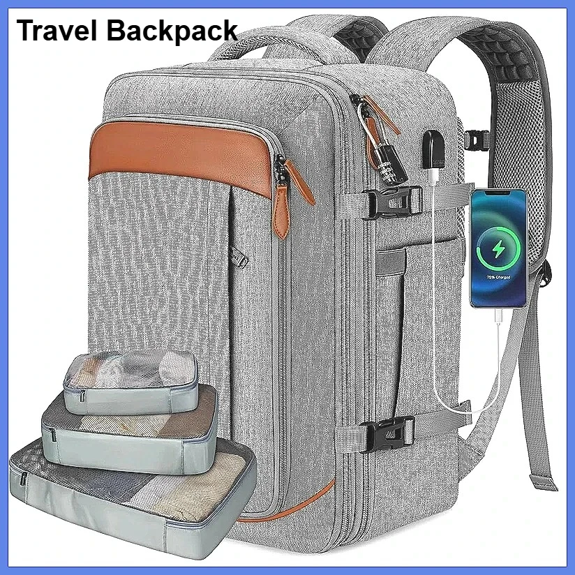 40L Flight Approved Travel Backpack, Expandable Carry On with 3 Packing Cubes, Waterproof Laptop Bag fits 17.3