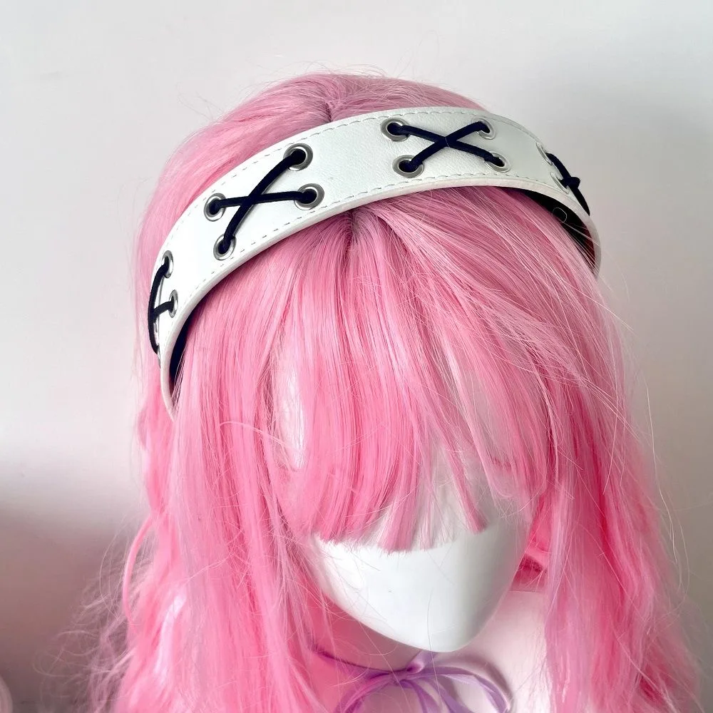 Aro de cabelo de couro para mulheres, Y2K Lolita Punk, rebites, bandana KC, Harajuku, gótico, senhoras, Hip Hop, Punk, Hairbands, acessórios para cabelo