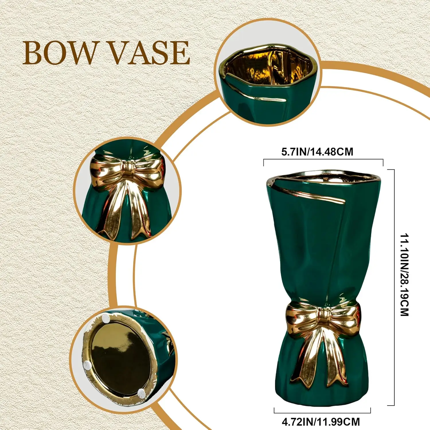 Green Ceramic Vase Home Decor 11 Inch Bow Shape, Customized