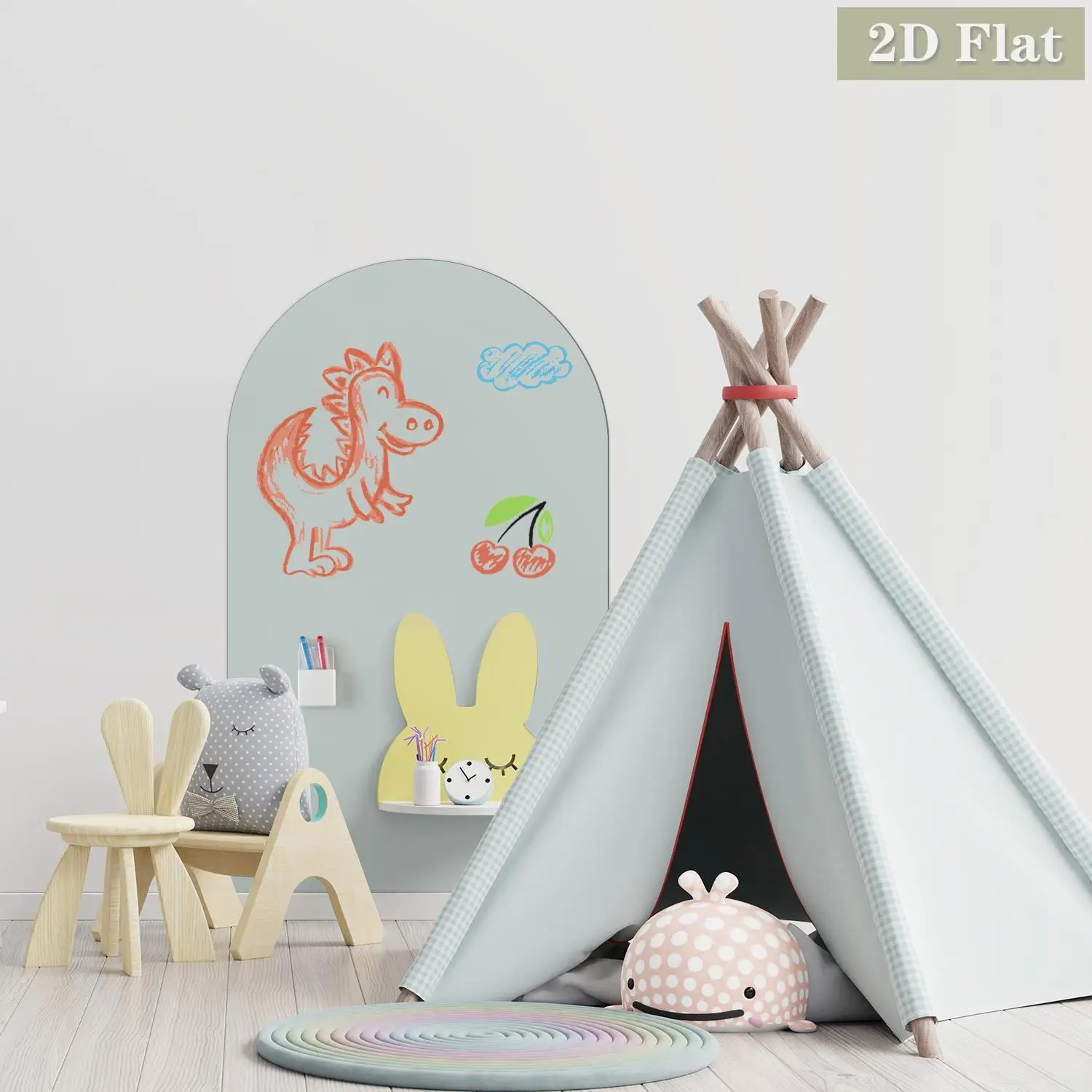 1 Stück gewölbter magnetischer Whiteboard-Wandaufkleber, einfaches gebogenes hellgrau-grünes Muster, leicht zu entfernendes Graffiti, Heimdekoration