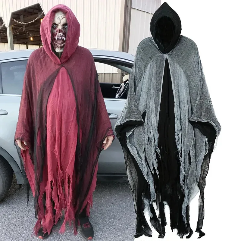 

Halloween Medieval Zombie Skull Cloak with Hood Costume Cosplay Horror Vampire Cape Carnival Dress Up Purim Party Costumes Props