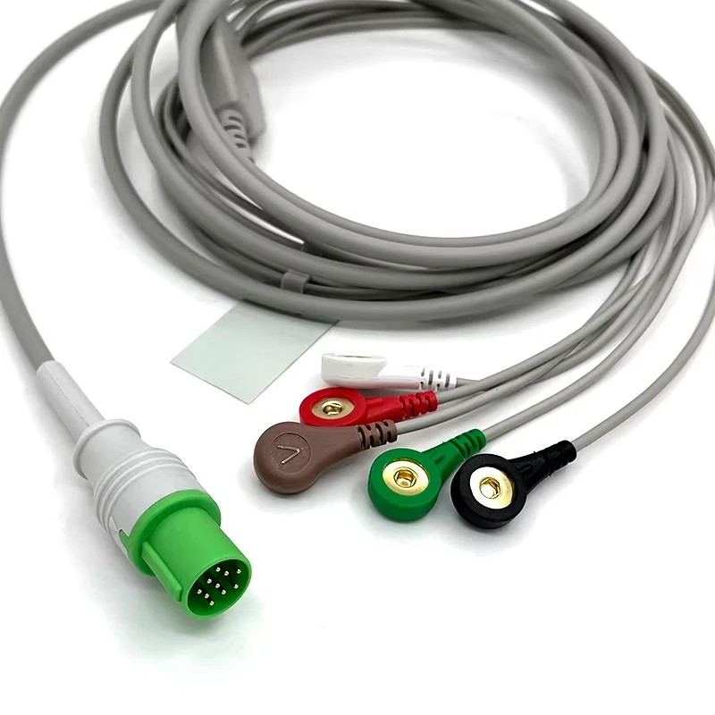 Compatible with GE 5-Lead Snap-On Electrode ECG Cable