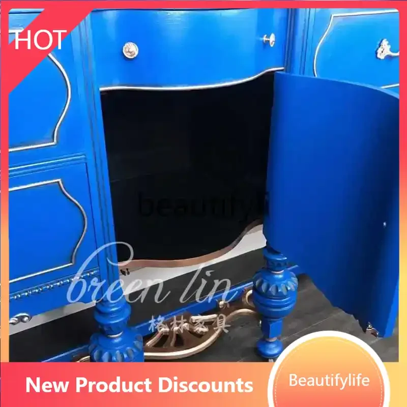 

smt53 French retro solid-entry wooden porch cabinet, living room locker, carved storage partition