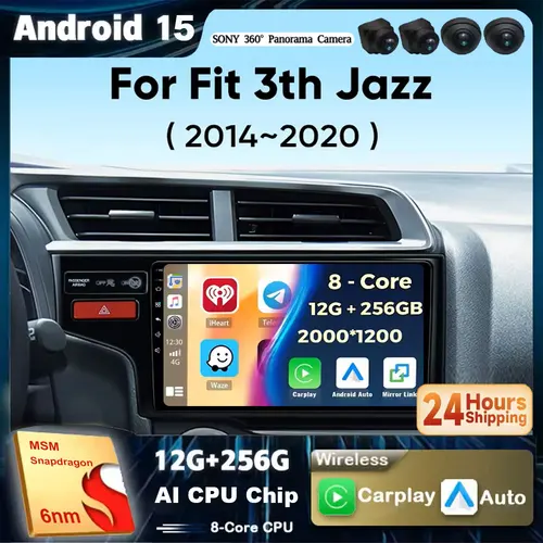 Imagen 1 del producto Android 15 radio de coche para Honda Fit 3 th Jazz 2014 2015 2016 2017 2018 2019 2020 reproductor Multimedia inalámbrico Carplay Auto Car