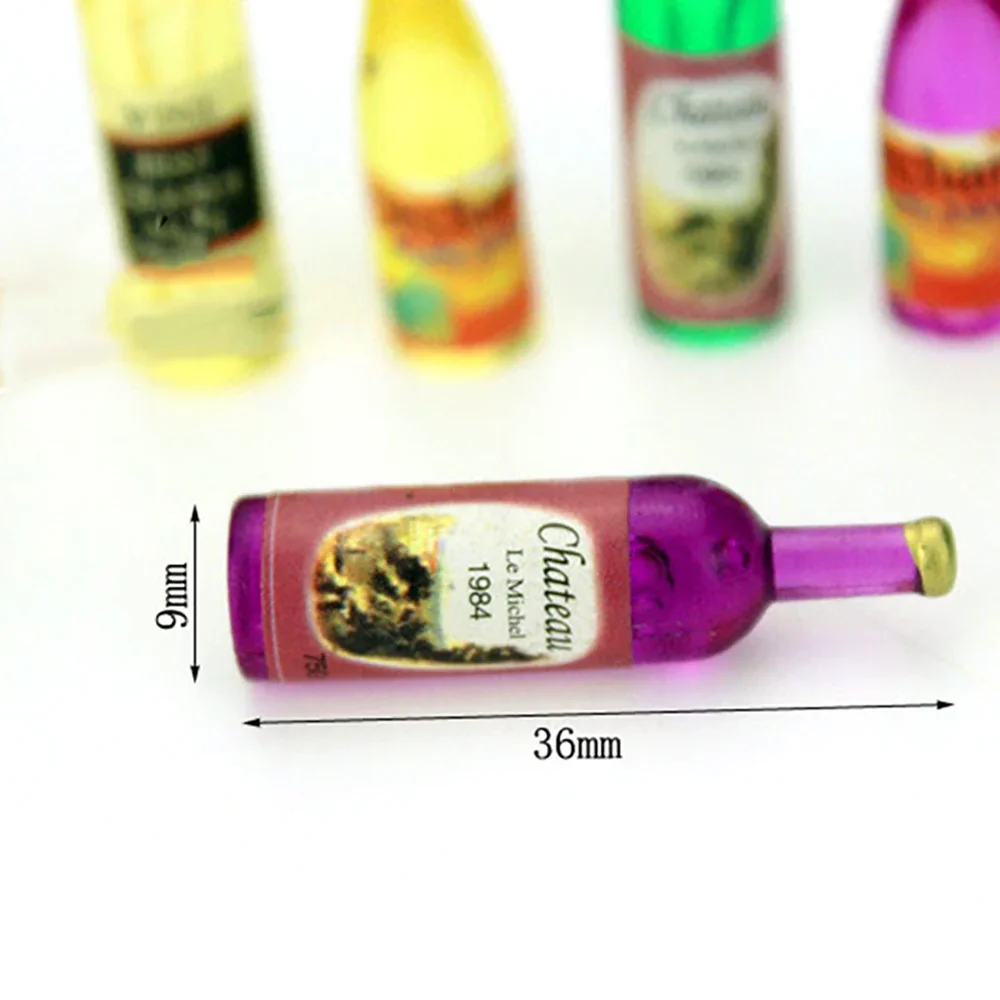 6Pcs 1/12 Dollhouse Miniature Mini Resin Wine Bottle Mini Drinks Model Toy for Doll House Accessories Decoration
