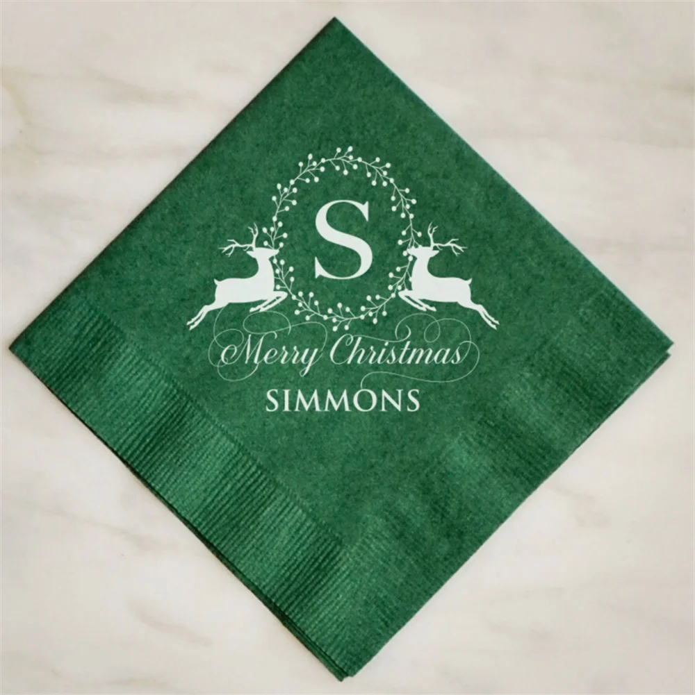 

50PCS Personalized Festive Holiday Party Napkins, Christmas Party Napkins, Custom Printed Napkins, 3 Ply Napkins, Party Decor