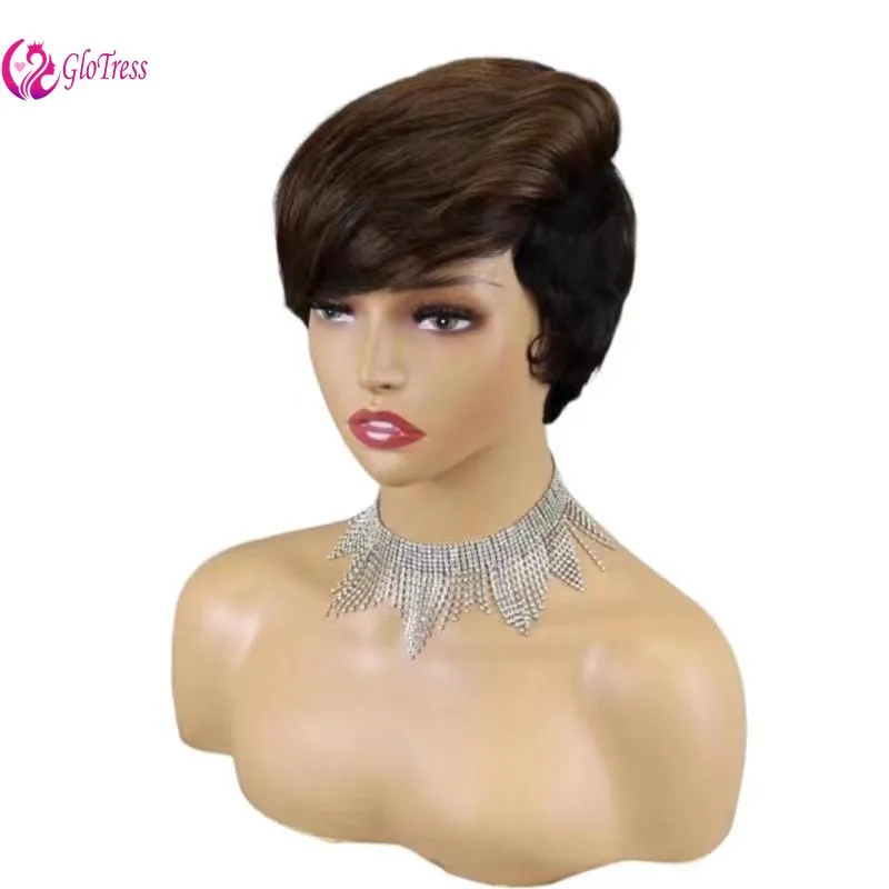 Gorgeous Full Machine Wave Bob Wigs - Made of 100% Human Hair from Brazil Remy Quality Soft Texture 6 Inches Elegant 1B/4 Color