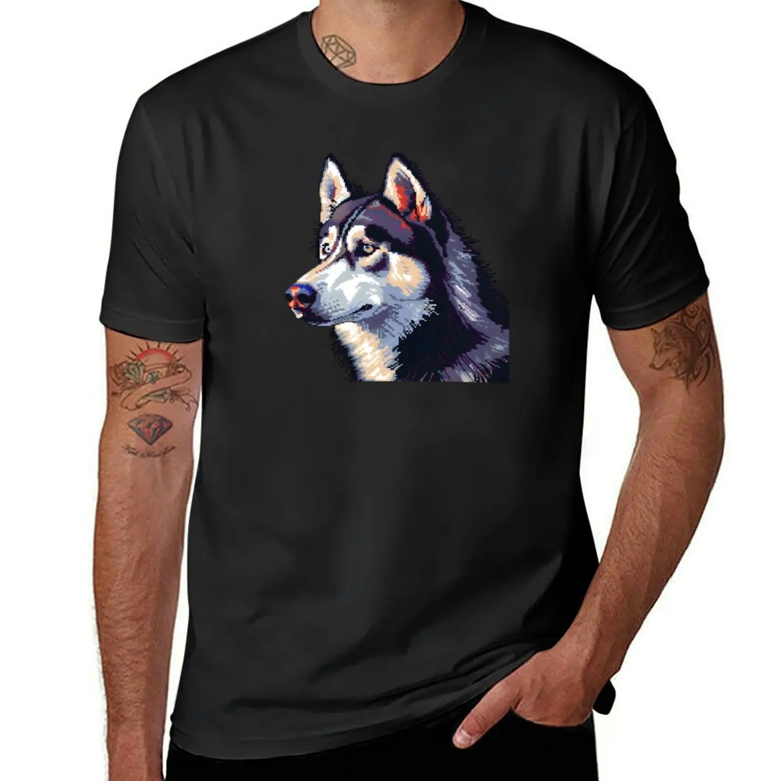 16-bit Pixel Art Siberian Husky T-Shirt Blouse sports fans Men's t-shirt