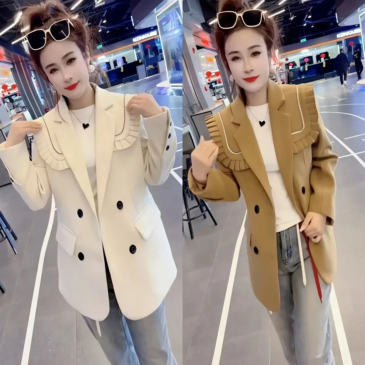 New Navy Collar in Spring and Autumn of 2024 High-Grade Feeling Fashion Personality Small Suit Black Casual Blazer Coat Trend
