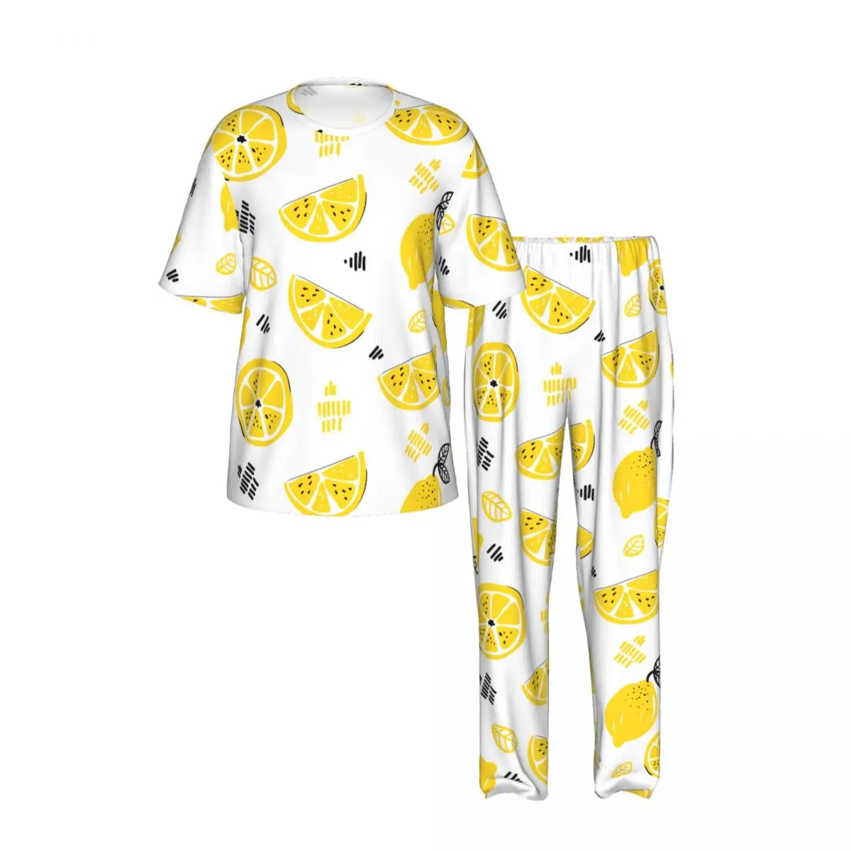 Men's short-sleeved pajamas two-piece trousers Lemon Pattern home wear suit sleepwear