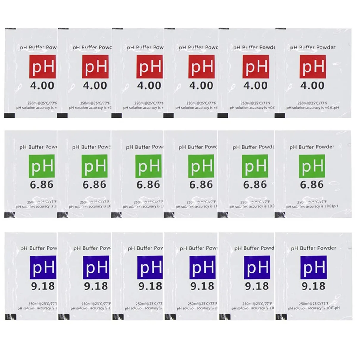 A64Z Paquete de 18 polvos de solución de tampón de medidor de PH 6,86/4,00/9,18, paquetes de solución de calibración de PH para medidor de PH preciso