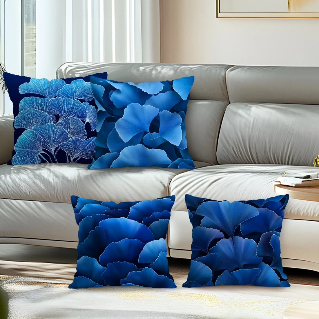 

Элегантная синяя наволочка с листьями гинкго, полиэстер с принтом, 45x45 см, декоративная наволочка для дивана, наволочка, домашний декор