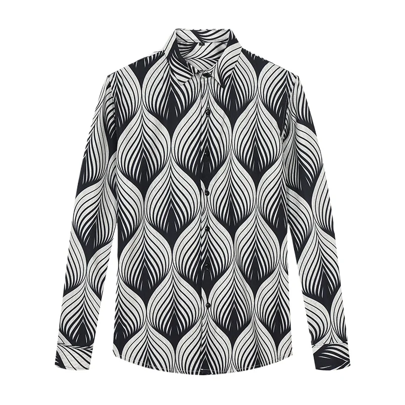 Mens Long Sleeve Fashion Pop Style Design Print Dress Shirt