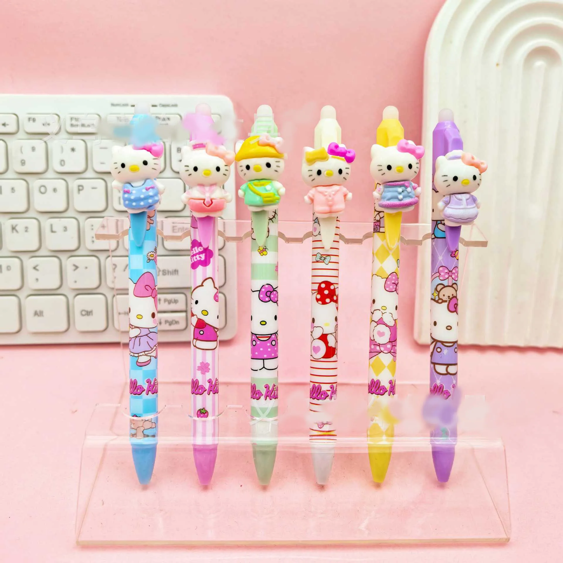 Zufällige Auswahl 3/6 Stück Hello Kitty Cartoon 0,5mm Radierbarer Blauer Stift Kawaii Hellokitty My Melody Signaturstift Schreibgerät für Schüler