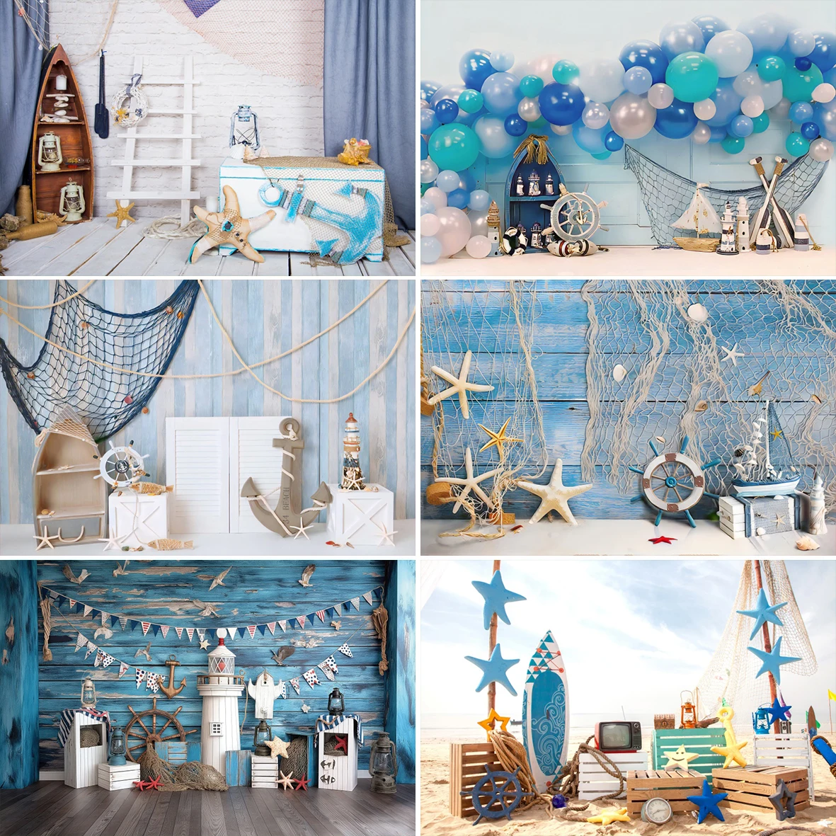 Nautical Rudder Theme Baby Birthday Photography Background Sailboat Boat Wooden Board Sailor Child Portrait Photocall Backdrop