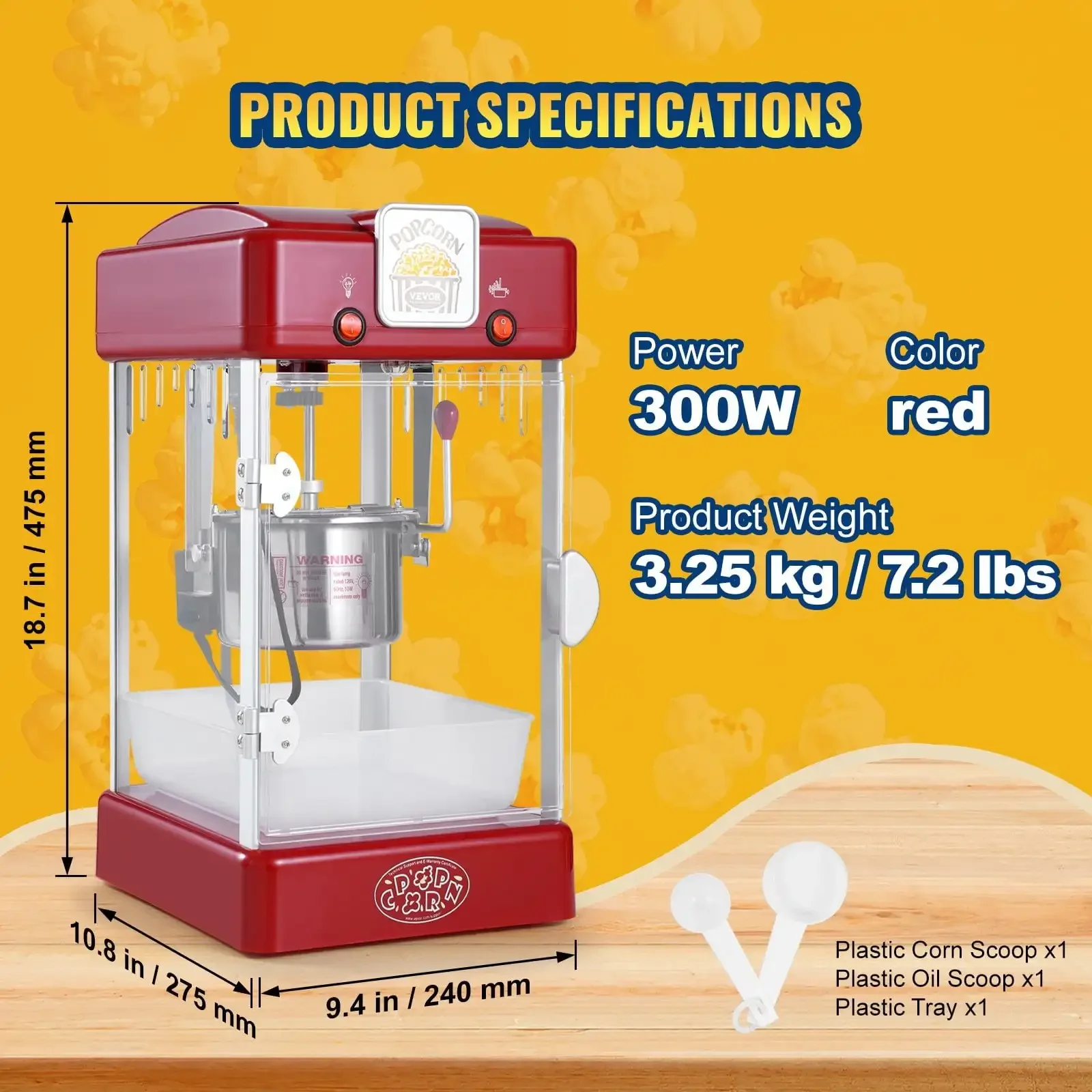 Machine à pop-corn Machine à pop-corn de table 300W 2,5 oz rouge