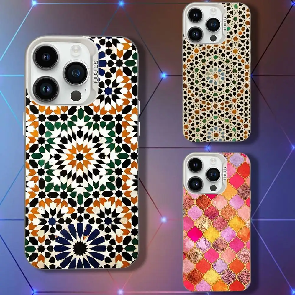 

M-Moroccan Tile Phone Case For iPhone 16,15,14,13,12,11,Pro,XS,Max,Plus,Mini,SE White Candy Matte Shockproof Cover