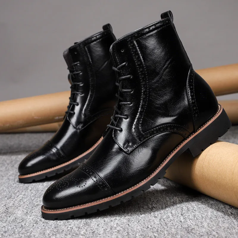 Black Classic Men Dress Boots Pointed Toe Lace-up Men Leather Ankle Boots Comfortable Soft Men\'s Chelsea Boots Plus Size 38-48