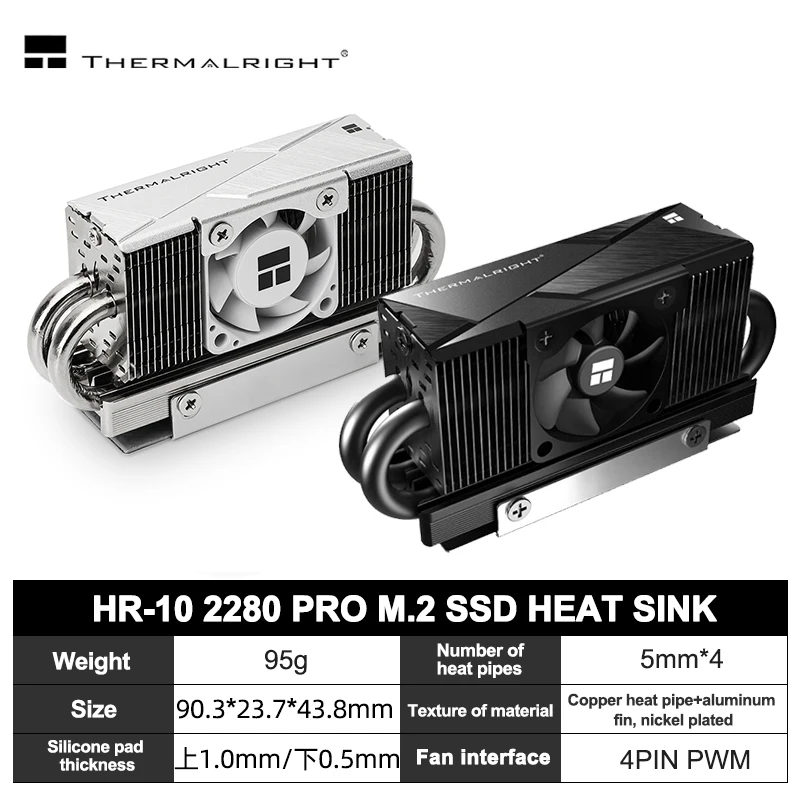 Thermalright HR-10 2280 PRO M.2 SSD Heat Sink 4 AGHP HeatPipes Solid State Drive Radiator Support PCI-E5.0 Thermal Pad Cooler